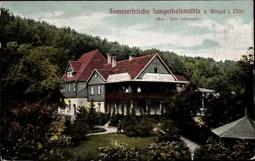 Ak Langethalsmühle Bürgel in Thüringen, Gasthaus, Inh. Otto Albrecht