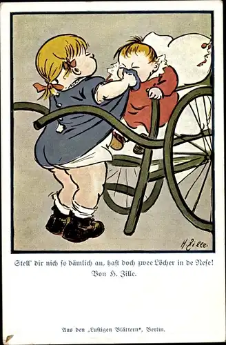 Künstler Ak Zille, Heinrich, Stell' dir nich so dämlich an, Mädchen, Kinderwagen, Baby