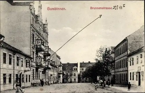 Ak Gussew Gumbinnen Ostpreußen, Brunnenstraße