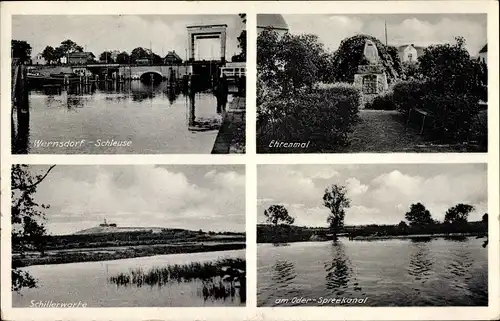 Ak Wernsdorf Königs Wusterhausen in Brandenburg, Schleuse, Schillerwarte, Ehrenmal