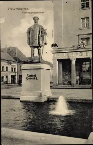 Ak Treuenbrietzen in Brandenburg, Hohenzollernbrunnen, Kurfürst Friedrich I Denkmal