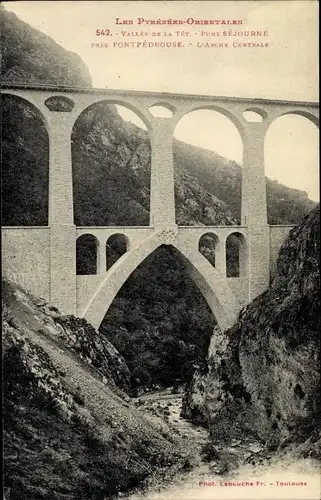 Ak Fontpédrouse Pyrénées Orientales, Vallee de la Tet, Pont Sejourne