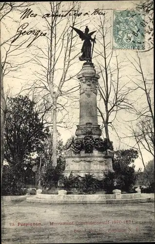 Ak Perpignan Pyrénées Orientales, Monument Commemoratif 1870-1871