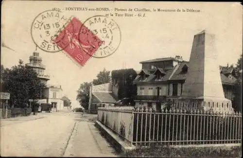Ak Fontenay aux Roses Hauts de Seine, Plateau de Chatillon, le Monument de la Defense, Tour Biret