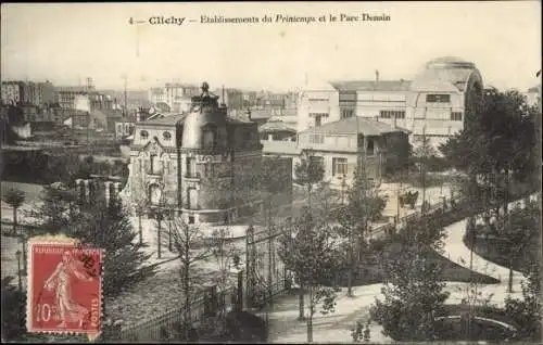 Ak Clichy Hauts de Seine, Etablissements du Printemps et le Parc Denain