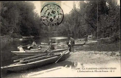 Ak La Varenne Chennevieres Val de Marne, L'Embarcadere de l'Ecu de France, Ruderpartie