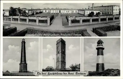 Ak Insel Borkum Ostfriesland, Leuchttürme, Kinderheilstätte Adolfinenheim