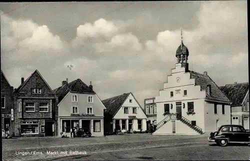 Ak Lingen im Emsland in Niedersachsen, Markt, Rathaus