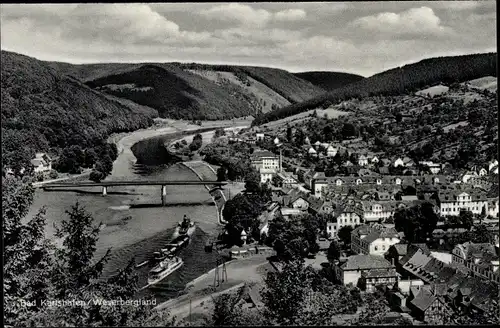 Ak Bad Karlshafen an der Weser, Panorama, Brücke, Fluss