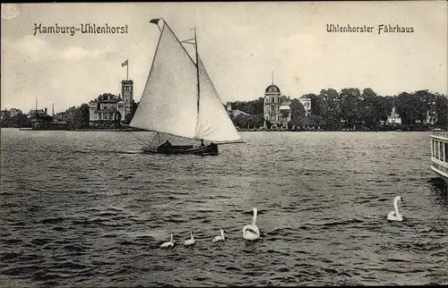 Ak Hamburg Nord Uhlenhorst, Fährhaus, Segelboot, Schwäne