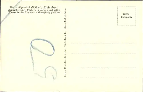 Ak Tiefenbach Oberstdorf Schwaben, Haus Alpenhof im Allgäu