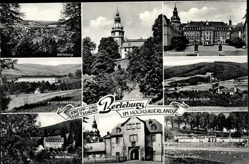 Ak Bad Berleburg in Westfalen, Badeanstalt, Fürstliches Schloss, Kurklinik, Kreiskrankenhaus