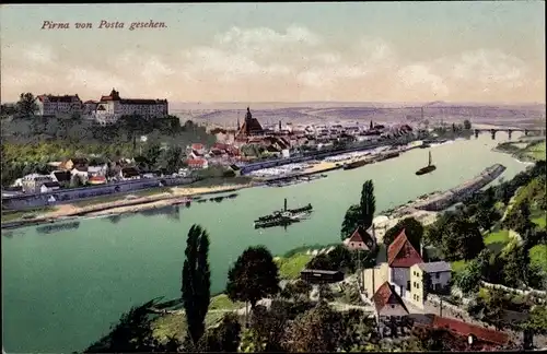 Ak Pirna an der Elbe, Ort von Posta gesehen