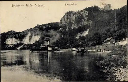 Ak Rathen an der Elbe Sächsische Schweiz, Basteifelsen, Mönch