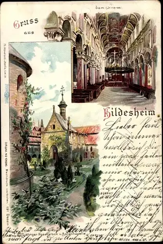 Litho Hildesheim in Niedersachsen, Dom Innenansicht, Annenkapelle, Rosenstock