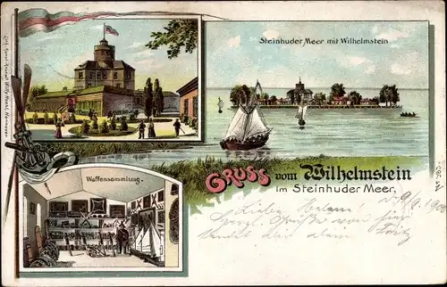 Litho Steinhude Wunstorf in Niedersachsen, Wilhelmstein im Steinhuder Meer, Waffensammlung