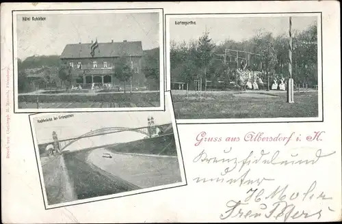 Ak Albersdorf in Dithmarschen, Hotel, Gartenpartie, Hochbrücke
