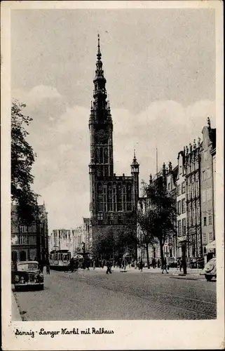 Ak Gdańsk Danzig, Langer Markt mit Rathaus
