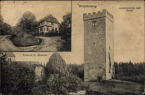 Ak Silium Holle in Niedersachsen, Burg Wohldenberg, Aussichtsturm, Kurhaus E. Riechers