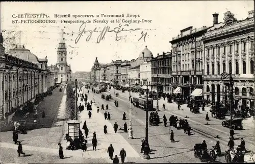 Ak Sankt Petersburg Russland, Perspective de Nevsky et le Gostinny Dvor