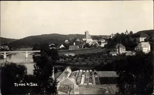 Foto Ak Týnec nad Sázavou Teinitz an der Sasau Mittelböhmen, Blick auf den Ort, Gärtnerei