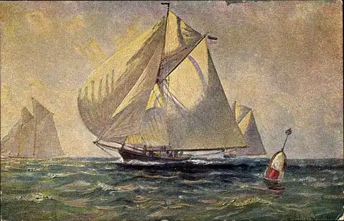 Künstler Ak Schreckhaase, Segelschiffe auf dem Meer