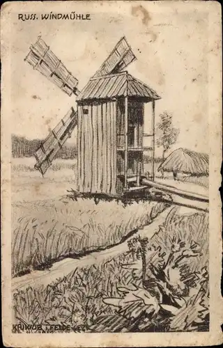 Künstler Ak Russische Windmühle