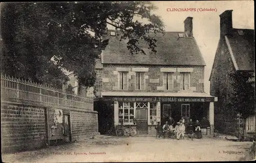 Ak Clinchamps Calvados, Stadtpartie, Laden, Cafe, Vins Eaux de Vie, J. Thomas
