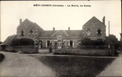 Ak Méry Corbon Calvados, La Mairie, les Ecoles