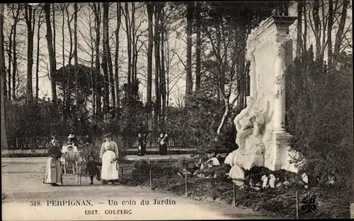 Ak Perpignan Pyrénées Orientales, Un coin du Jardin