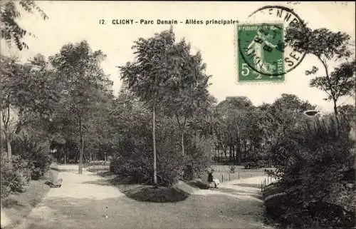 Ak Clichy Hauts de Seine, Parc Denain, Allees principales