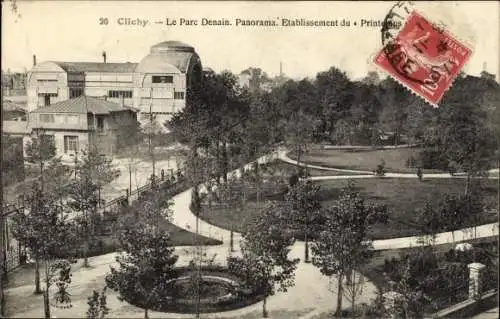 Ak Clichy Hauts de Seine, Le Parc Denain, Panorama, Etablissement du Printemps