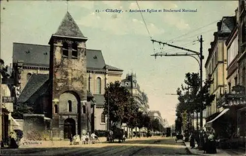 Ak Clichy Hauts de Seine, Ancienne Eglise et Boulevard National