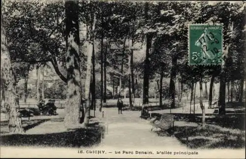Ak Clichy Hauts de Seine, Le Parc Denain, L'Allee principale