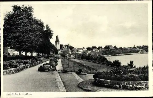 Ak Kelsterbach am Main, Straßenpartie zum Ort