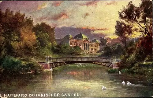 Künstler Ak Hamburg, Blick auf den Botanischen Garten, Holzbrücke