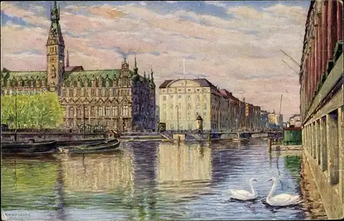 Künstler Ak Ullmann, Max, Hamburg Mitte, Rathaus, Reichsbank, Kleine Alster