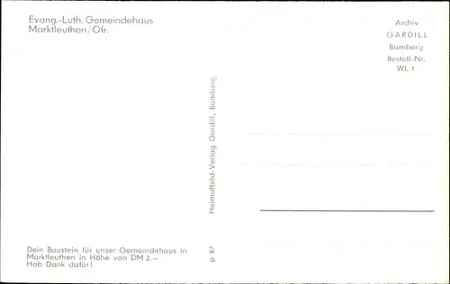 Ak Marktleuthen im Fichtelgebirge, Ev. Luth. Gemeindehaus