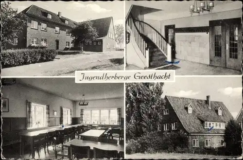 Ak Geesthacht in Schleswig Holstein, Jugendherberge, Außenansicht, Treppenhaus, Saal