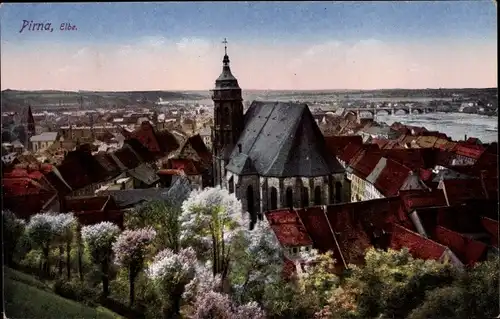 Ak Pirna an der Elbe, Stadtbild mit Kirche