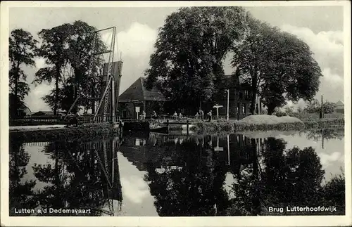 Ak Lutten aan de Dedemsvaart Overijssel, Brug Lutterhoofdwijk, Klappbrücke