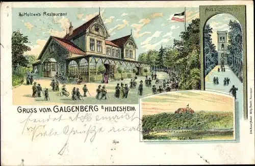 Litho Hildesheim in Niedersachsen, Restaurant auf dem Galgenberg, Aussichtsturm