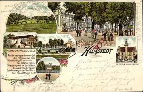 Litho Helmstedt in Niedersachsen, Brunnental, ehemalige Universität, Kriegerdenkmal, Karlsquelle