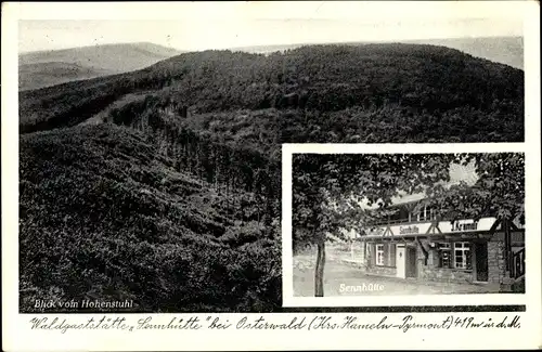Ak Osterwald Garbsen in Niedersachsen, Blick v. Hohenstuhl, Waldgaststätte Sennhütte