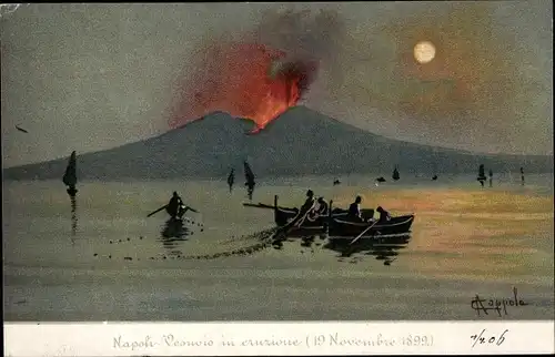 Mondschein Künstler Ak Napoli Neapel Campania, Vesuvio in eruzione, 19 Novembre 1899