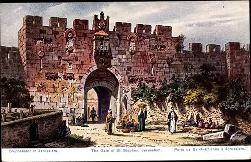 Künstler Ak Perlberg, F.,Jerusalem, Stephanstor, The Gate of St. Stephen, Porte 
