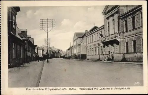 Ak Jelgava Mitau Lettland, Poststraße mit Lazarett und Postgebäude