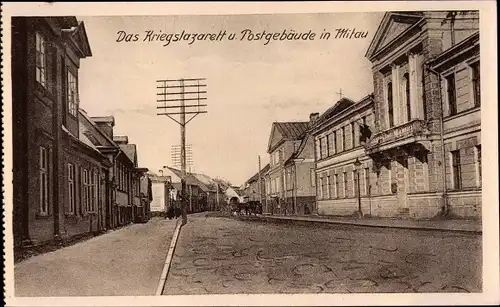 Ak Jelgava Mitau Lettland, Kriegslazarett und Postgebäude