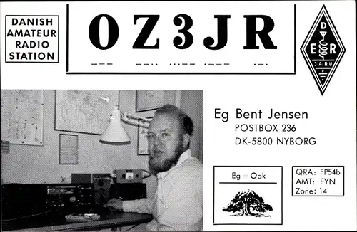 Ak Dänemark, QSL Karte, Funkerkarte, OZ3JR, Bent Jensen, Nyborg, Mann am Funkgerät