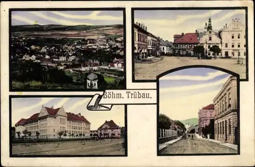 Ak Česká Třebová Böhmisch Trübau Region Pardubitz, Panorama, Straßenansichten
